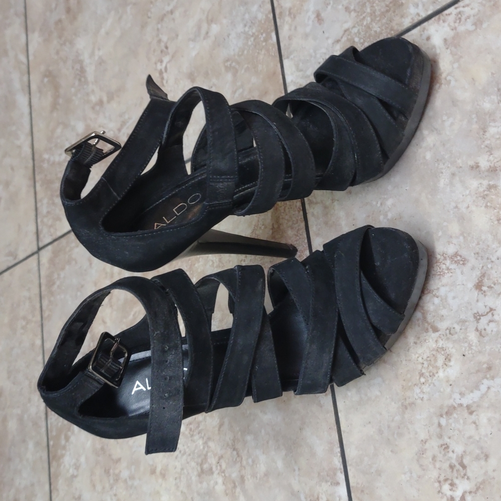 Black suede strappy booties